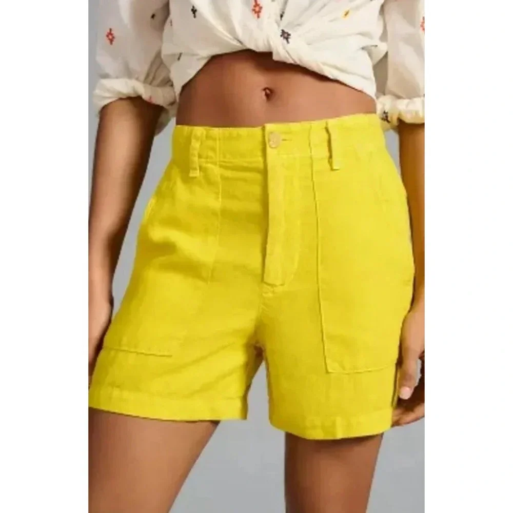 Anthropologie Velvet by Graham & Spencer 100% Linen Luxury Shorts USA Size 4 NEW